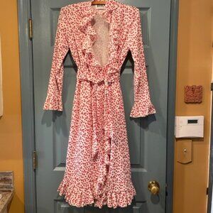 Rona New York Circa 60s festive dress with ruffles, red/white, S, good condition